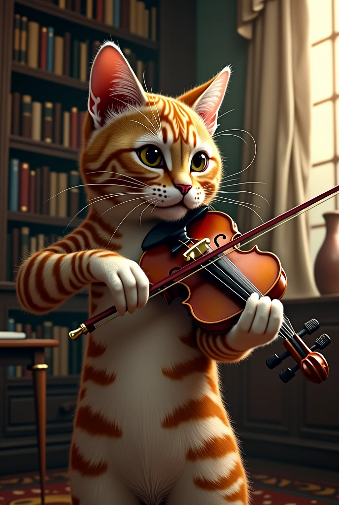 A cat holding a violin
