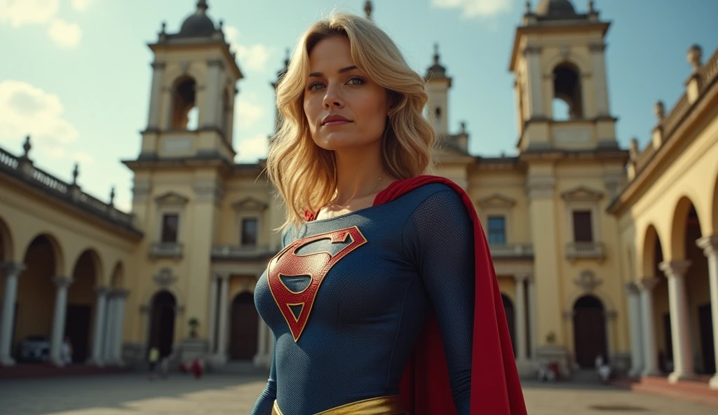 Praça da Bandeira, Rio de Janeiro city - Brazil; super old  Jean Smart Supergirl; HD. Photograph, ((realism)), extremely high quality RAW photograph, ultra detailed photograph, sharp focus, high resolution, (detailed skin:1,3),high quality, film grain, Fujifilm XT3,Highly Detailed, movie, (Cinematic Photo:1.3) of (Realistic:1.3), by John Byrne/Jerry Ordway