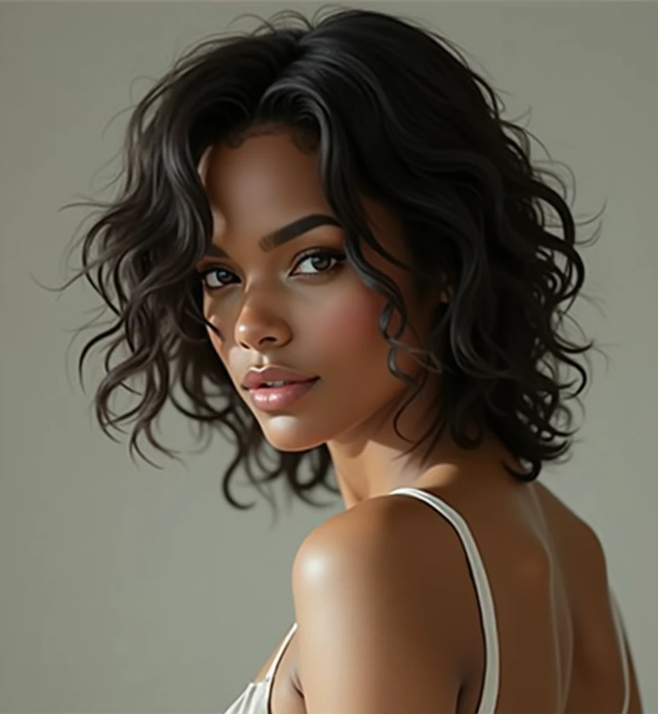 beauty black girl, african etnic, black skin, full large breasts