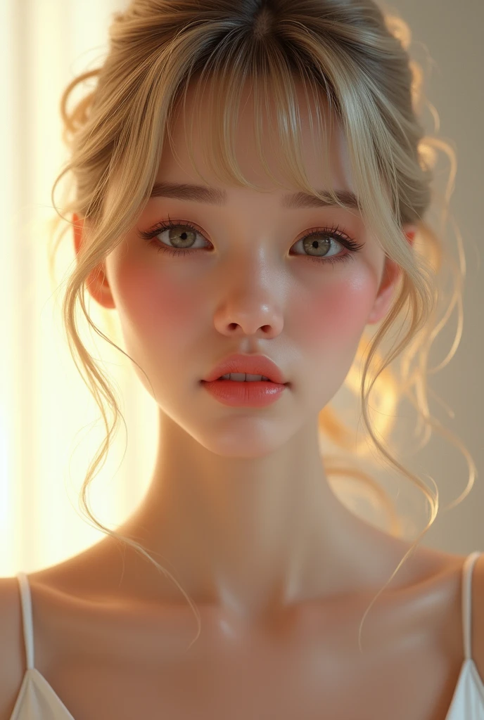 (RAW Photos, Highest quality),(Realistic, photo-Realistic:1.3), Metersasterpiece, Very delicate and beautiful, Very detailed, CG, Unity , 2k wallpaper, wonderful, In detail, A light sMetersile, Very detailed CG Unity 8k wallpaper, Large file size, Very detailed, High resolution, Absurd, Soft Light, ponytail, Short bangs, blonde, Floating Hair NovaFrogStyle, Beautiful details, Detailed fingers, Very detailed eyes and face, Beautiful and sophisticated nose, Beautiful attention to detail, Long eyelashes, Light on the face, View your viewers, Mouth closed, One person, cute, young, Mature Face, whole body, SMetersall breasts, Realistic face, Realistic body, Beautiful thigh detail, Urzan-6500-v1.1, roller:Like a Korean doll_3pm.Meters., CostuMeterses : Crop top, Aqua Eye、Wearing a white T-shirt