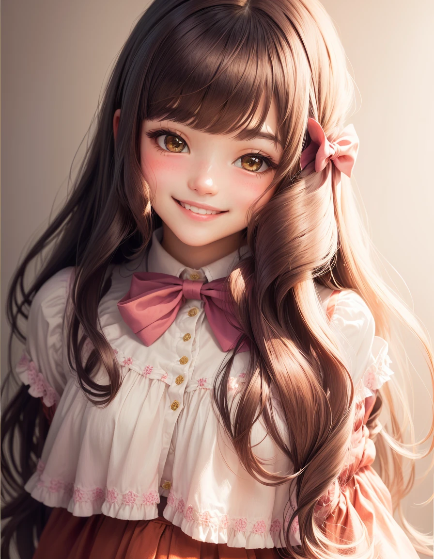 1 girl, long hair, Bangs, Blushing, bow hair accessories, Smile,