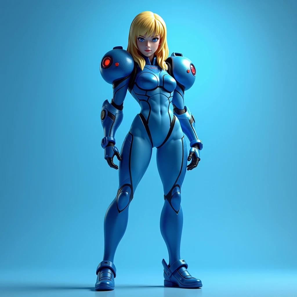 score_9, score_7_up, 1girl, solo, samus aran, presenting, bodysuit, blue background, breasts