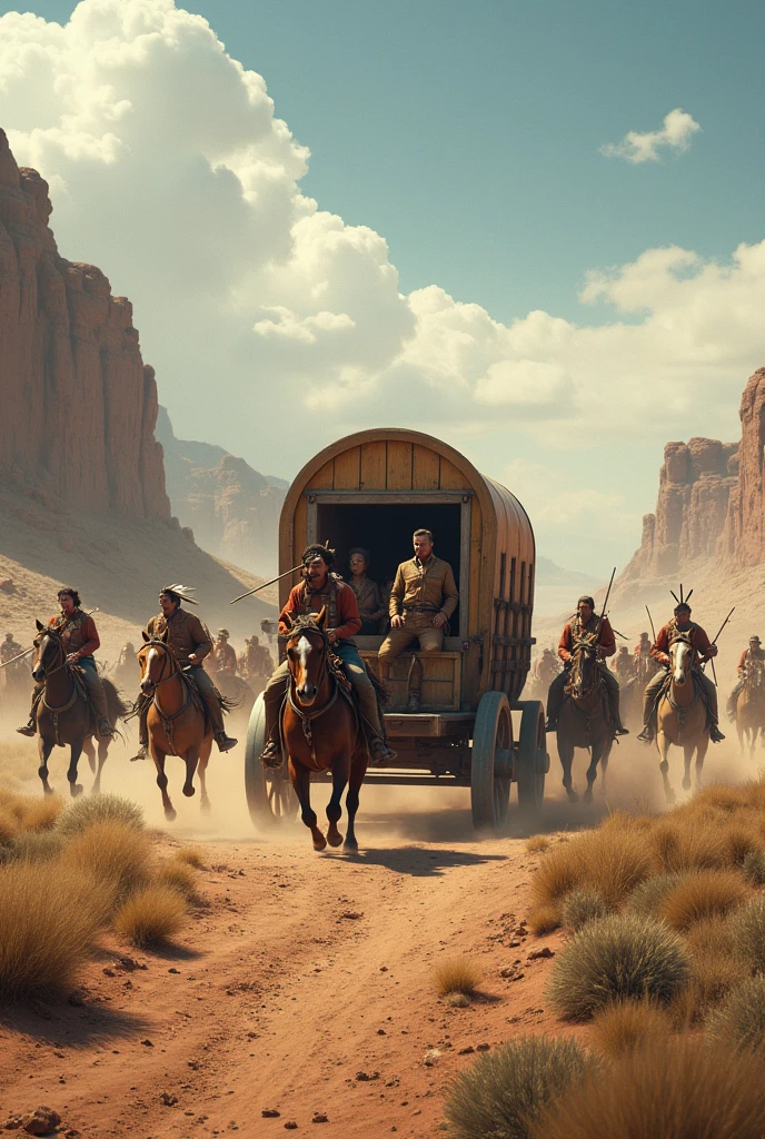 An old west wagon attacked by Indians