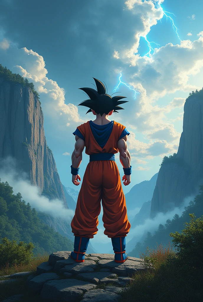 Generate a wallpaper of goku in a landscape