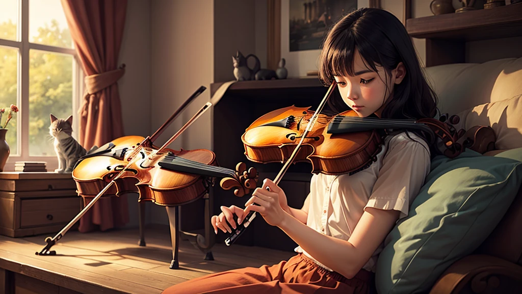 A cat holding a violin
