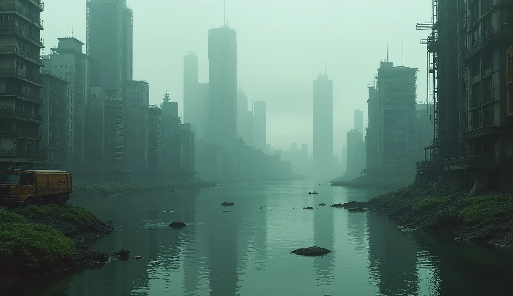 Abandoned city half submerged in water