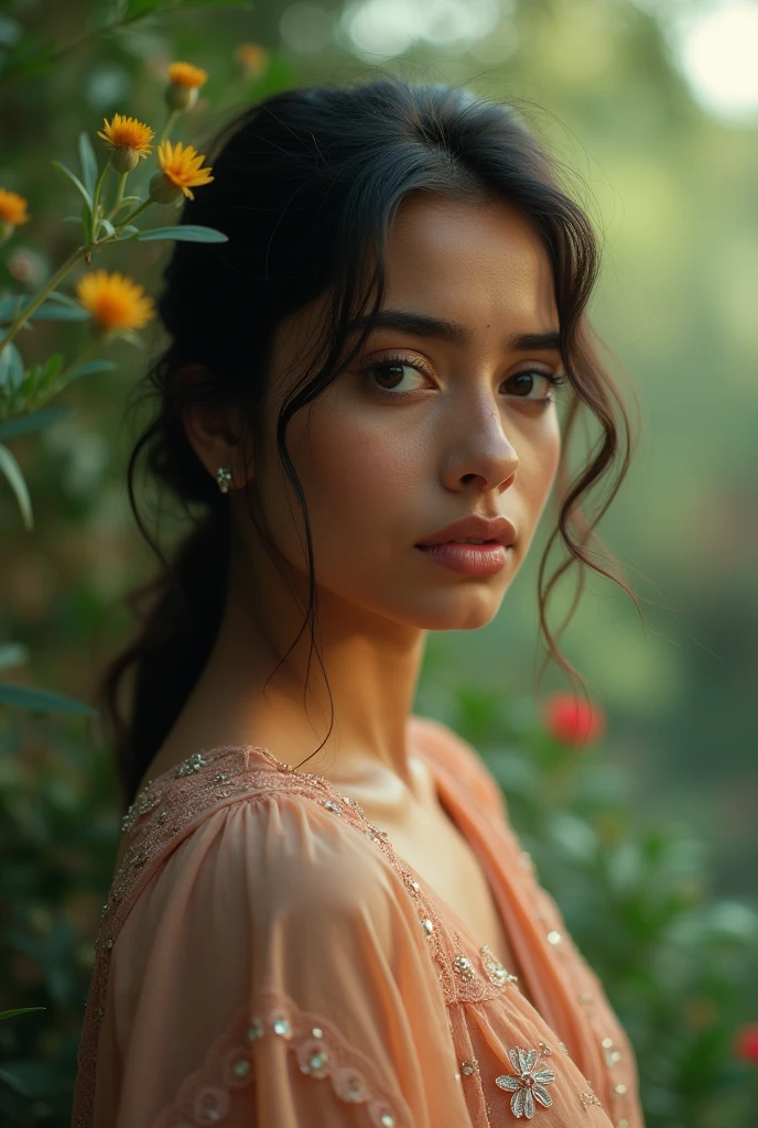 Beautiful romantic, Punjabi model crying, beautiful background, short dress