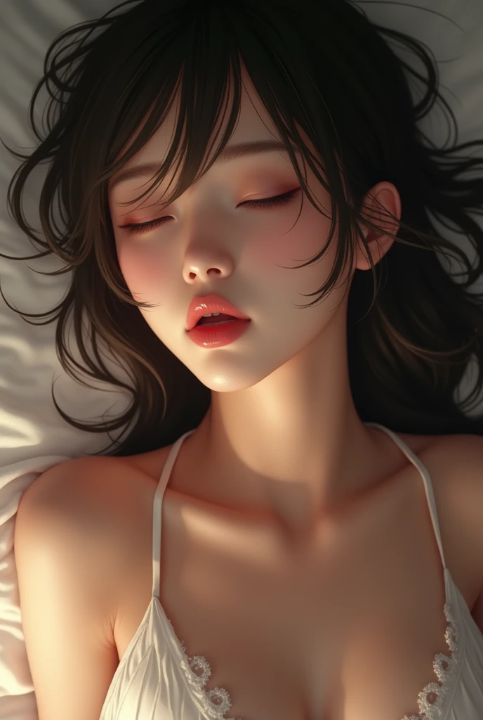 Smooth Skin、masterpiece、Highest quality、8Kphotograph、((close your eyes and open your mouth slightly))、close your eyes、Suffering face、, Sharp focus, Spectacular realism, Realistic, sauce_photograph, Proper placement, Miku Kanemura, Hinatazaka46, Orgasmic Climax, At the bed,,(((All Nude:1.3)),Japanese Idols