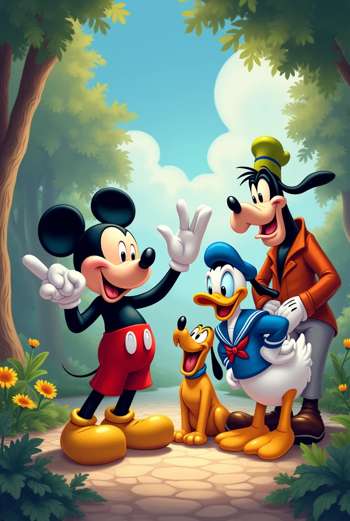 Mickey Mouse ,donald duck gufy and pluto together
