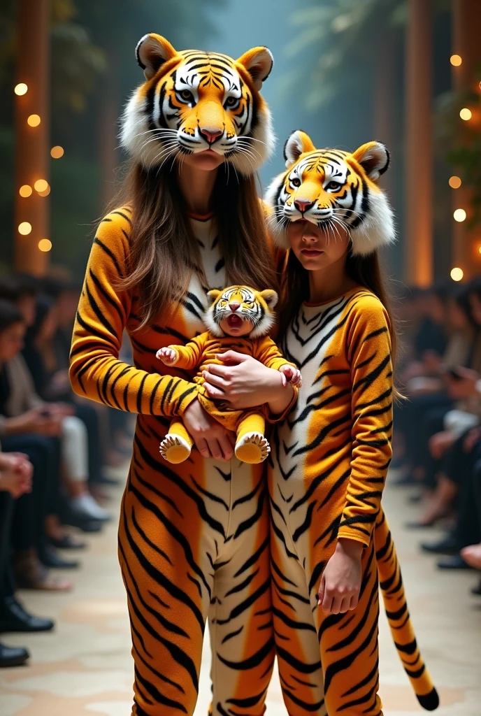 Excessive detail: mother, daughter and  dressed as tigers in a real-life fashion show