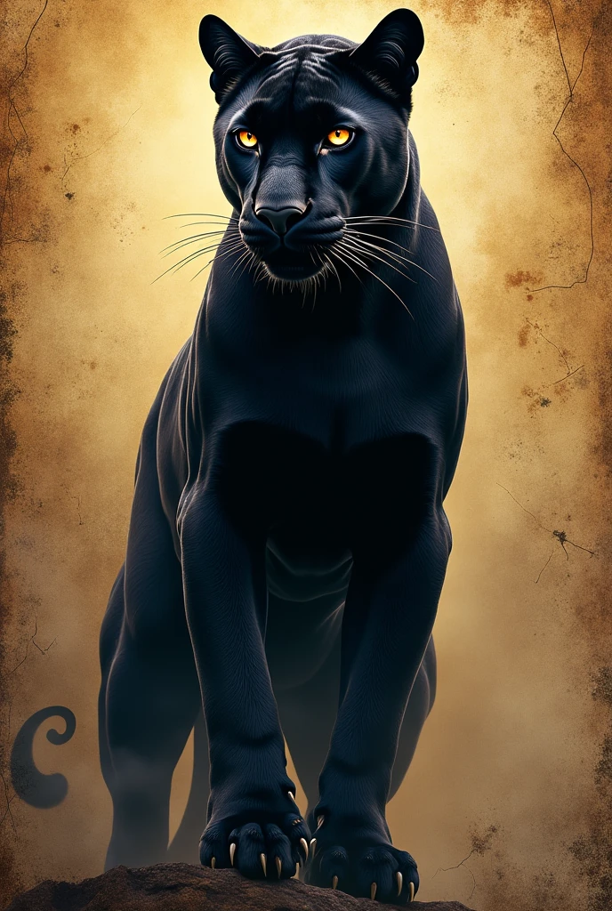 Best Quality, Black Panther，shining , 2d, Department, ancient, Art on cracked paper, Detailed illustration , cinematographic, hyper high definition, Details, Hermosos Details, mystic, luminism, vibrant colors,