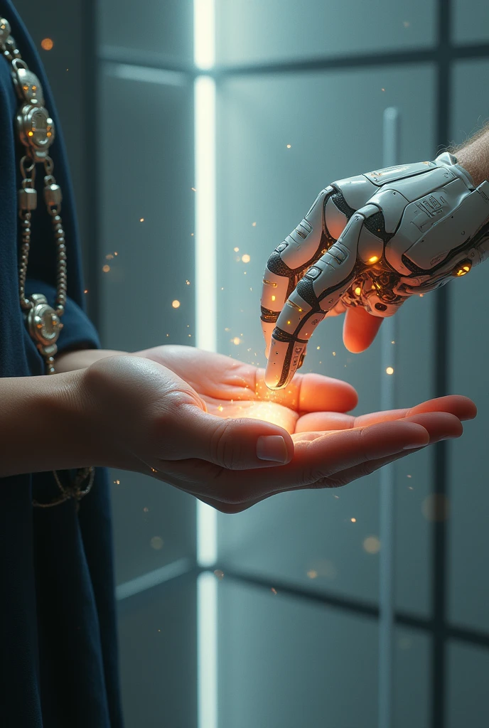 Make me an image in relation to the artwork "Adan creation", but instead of their hands being about to touch, be controls close to touching