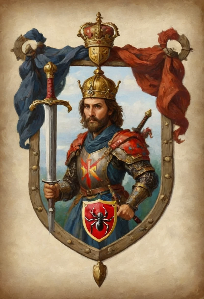 The latter K over sword and a spider emblem, house crest