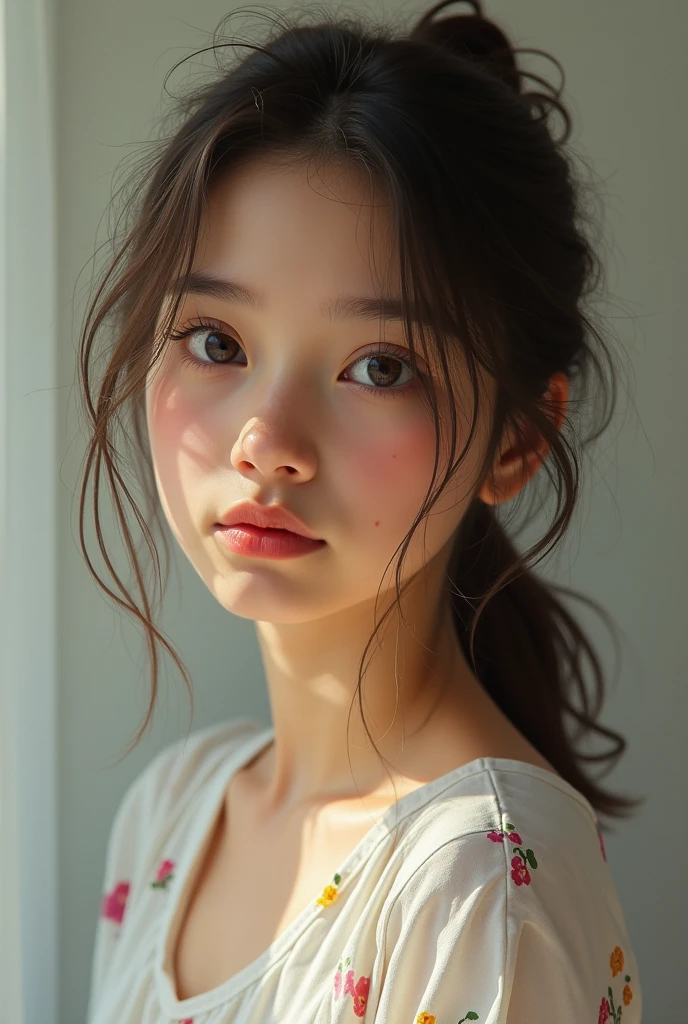 realistic young early teen girl, portrait