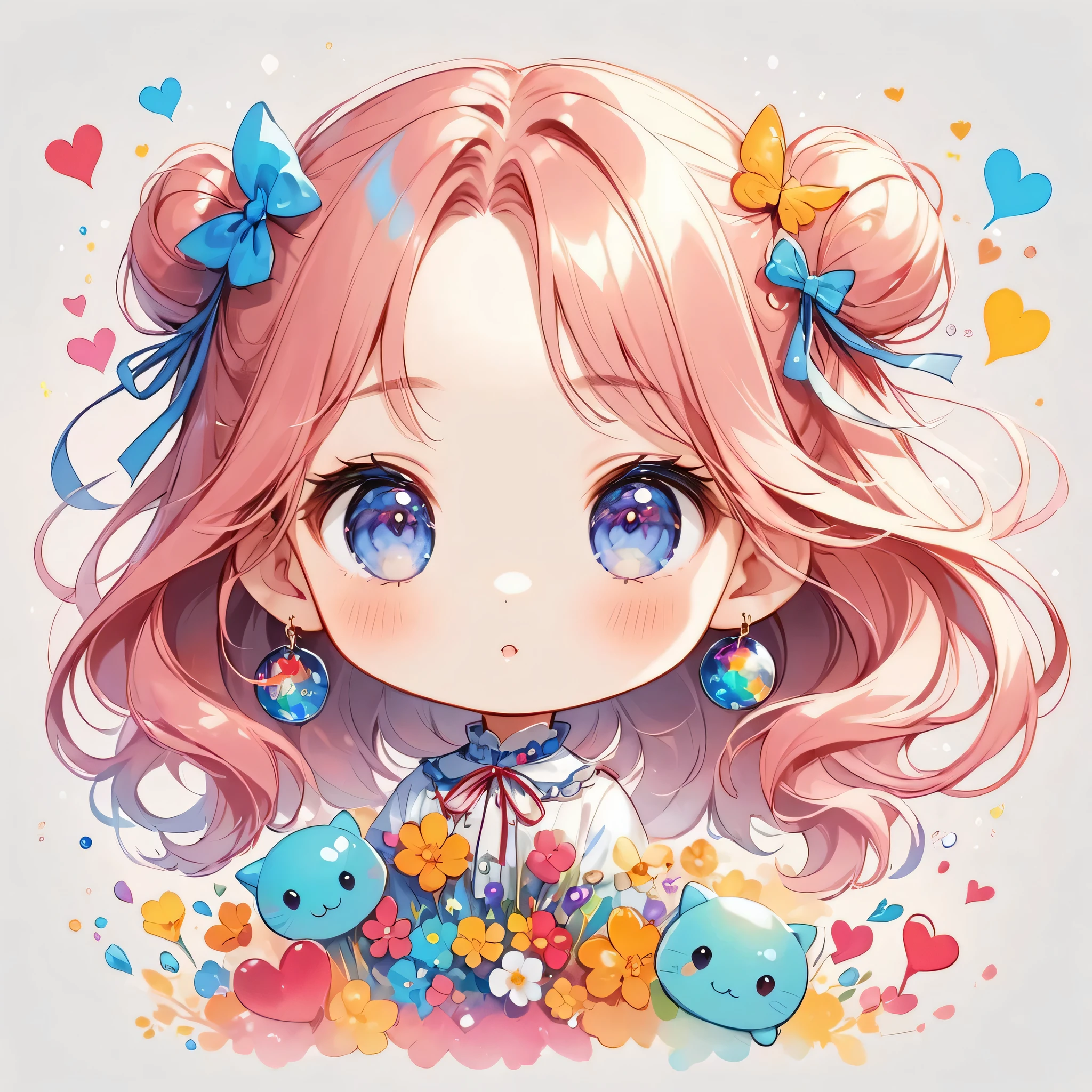Momoko Sakura colorfull style, Simple Line Initialism,Abstract art,(((The most beautiful girl of all time))), (((chibi))), Sweet face. colorful hearts, funny design, (((bosom buddy ))), (((Cute Aliens))), The background is space
