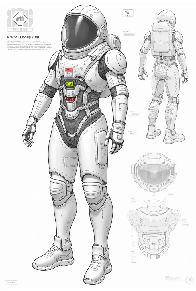 make a schematic of a spacesuit like a drawing, white background