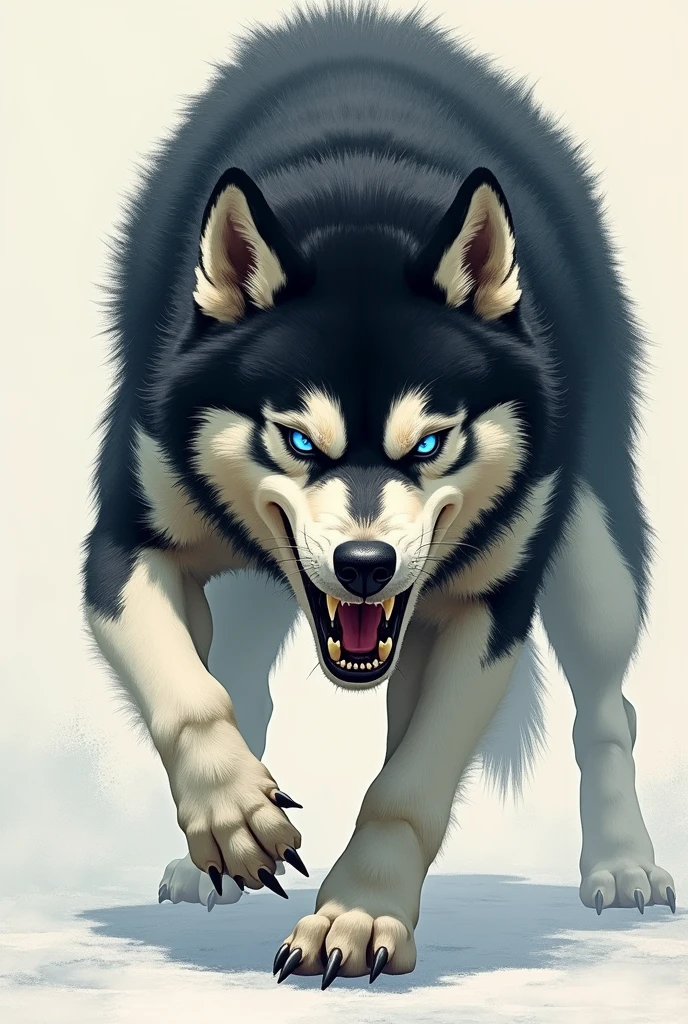 Drawing of a hungry and angry Siberian Husky dog