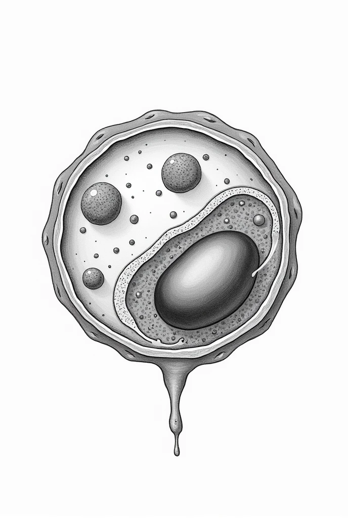 make a black and white schematic of a biological cell like a drawing, show the anther and other parts, white background, 2D, no labels, no text