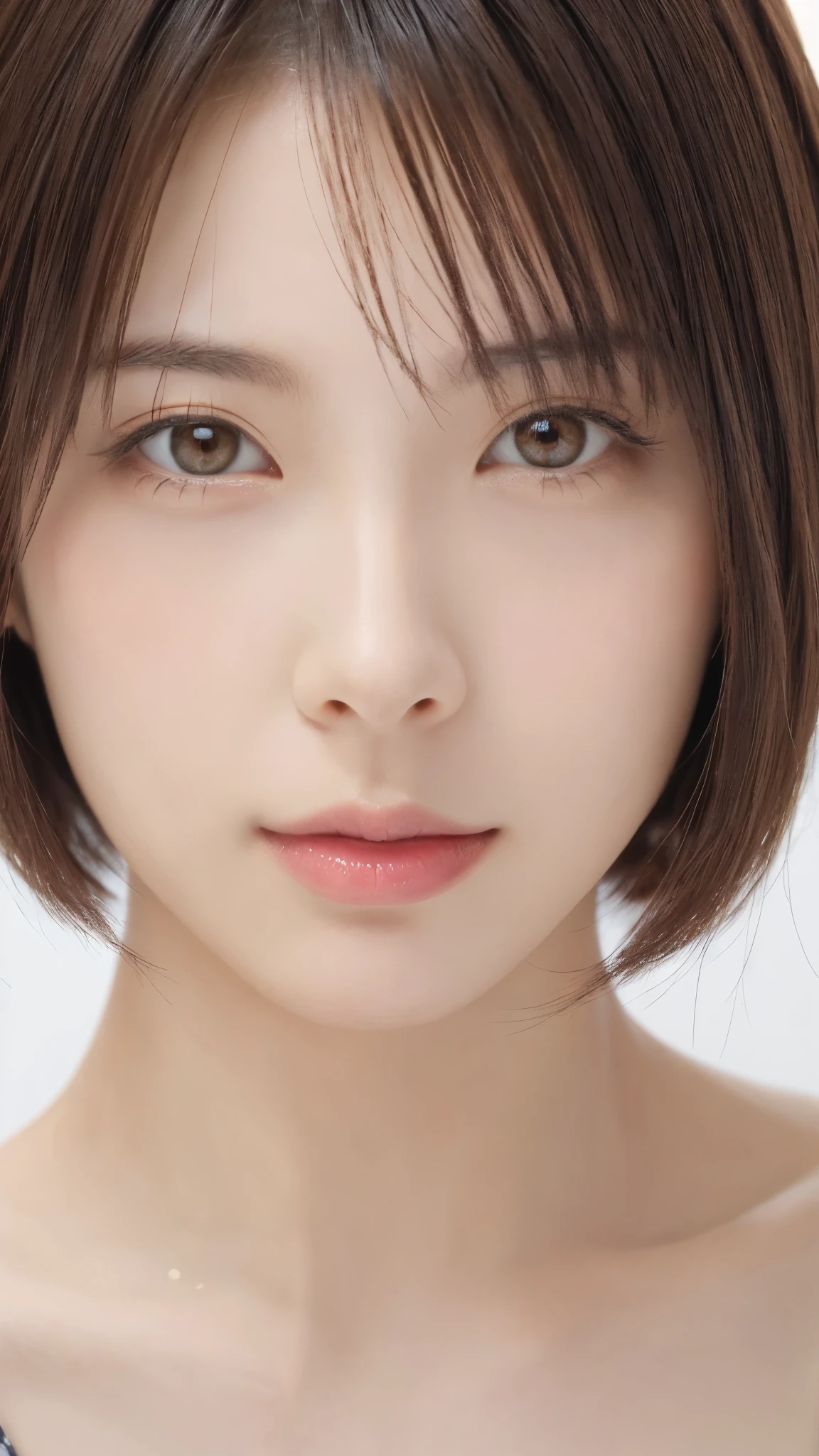 masterpiece、Highest quality、High resolution、((Close-up of face:1.4))、((Short Bob Cut:1.3))、((Beautiful makeup:1.2))、Tabletop、wallpaper、Realistic、Bright lighting、Professional Lighting、Face Light、Smooth lighting、Japanese women、Adult、Beautiful woman、action、gravure、sexy、poor、so beautiful、Beautiful Skin、Beautiful and detailed、Detailed face、slim、moderately、short hair、Brunette Hair、Brown eyes、Looking at the camera、I have a sax