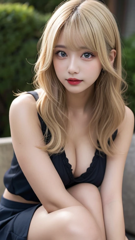 High resolution、blonde、、girl、mini skirt、Light Hair Color、Tanned hair、sexy、blonde、high school girl、Thin legs、Beautiful eyelashes、High resolution、Zoom out、20-year-old、knees、Wide viewing angle、Highest quality、An illustration、Super Fine、Are you okay、High resolution、デンデ8K wallpaper、Fine and beautiful eyes、Random cute hairstyles、C cup breasts、Natural lip color
