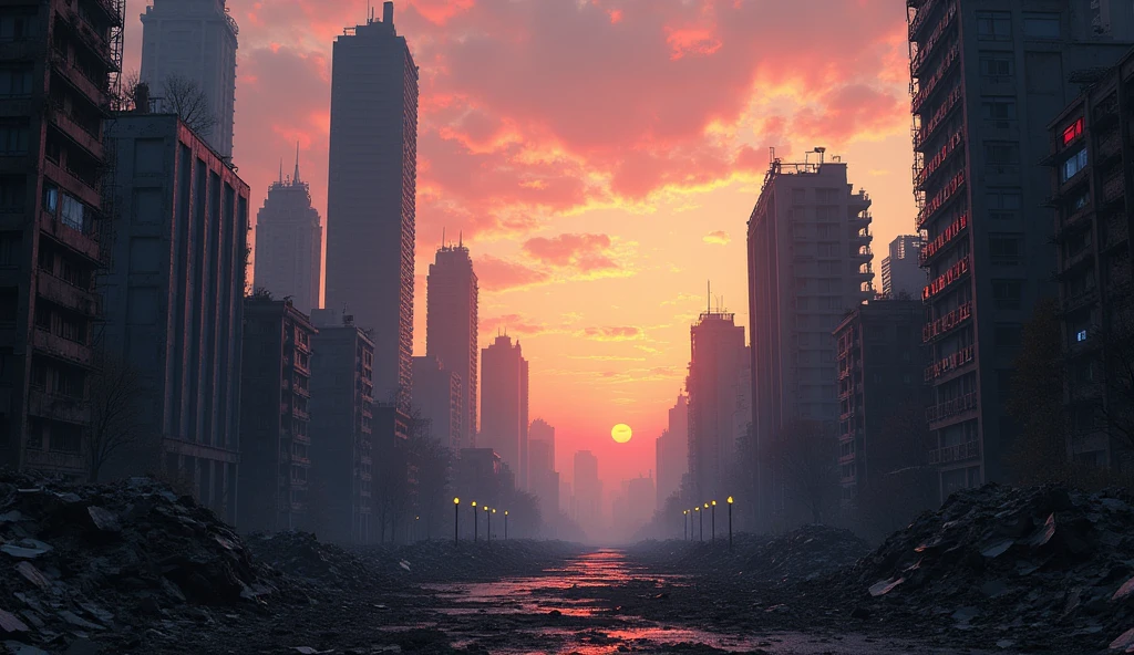 Abandoned city at dusk