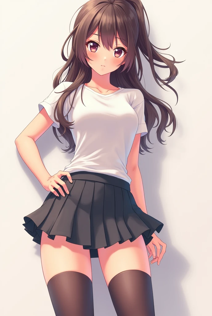 Anime girl wearing short skirt big thighs long socks
