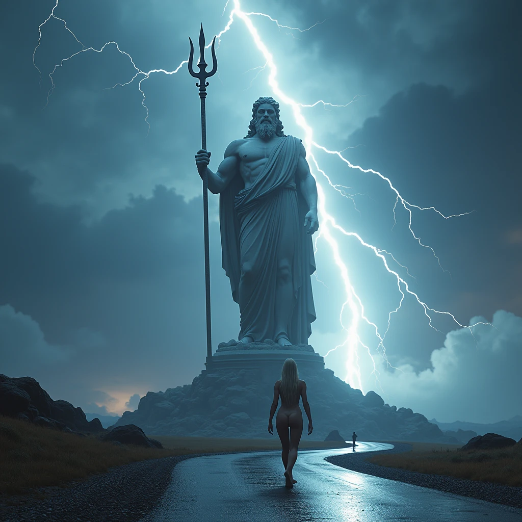 ((work of art)),(best qualityer)),greek style,in the universe,A huge statue of the God Poseidon stands in space,Lightning in the sky, Look to the camera,Poseidon standing,Poseidon holding the trident in his right hand, glimmering,glow effect,fully naked blonde woman with big ass on wet road,Hyper-Realism,hyperphotorealism,real photography,8k,High definition,high qualiy,work of art,very well, (((offwhite))),Discoloration,blurring,inking,8k,very well,high qualiy,(((oc renderer)))