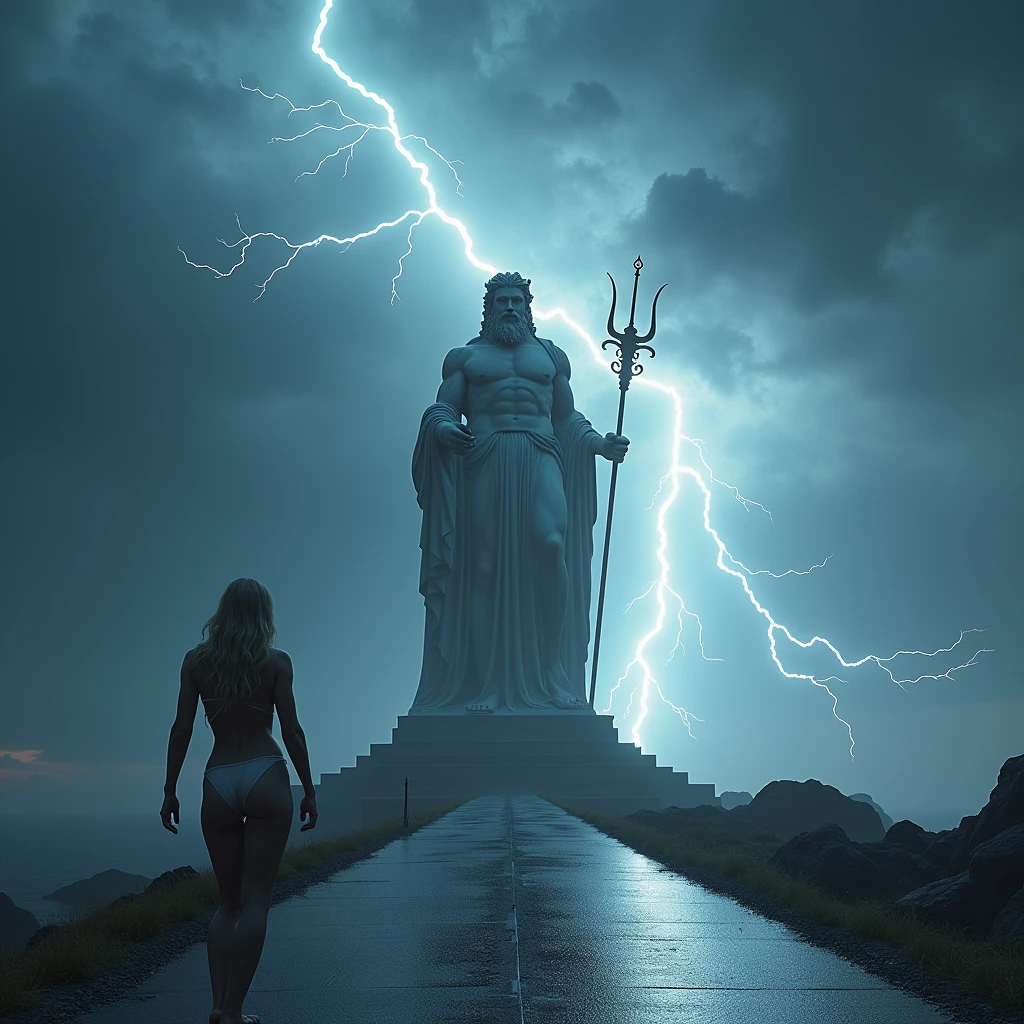 ((work of art)),(best qualityer)),greek style,in the universe,A huge statue of the God Poseidon stands in space,Lightning in the sky, Look to the camera,Poseidon standing,Poseidon holding the trident in his right hand, glimmering,glow effect,fully naked blonde woman with big ass on wet road,Hyper-Realism,hyperphotorealism,real photography,8k,High definition,high qualiy,work of art,very well, (((offwhite))),Discoloration,blurring,inking,8k,very well,high qualiy,(((oc renderer)))