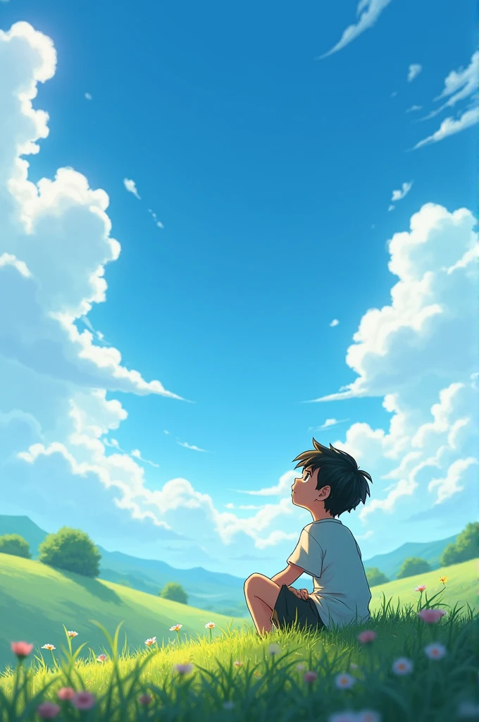 Alone boy looking at the sky