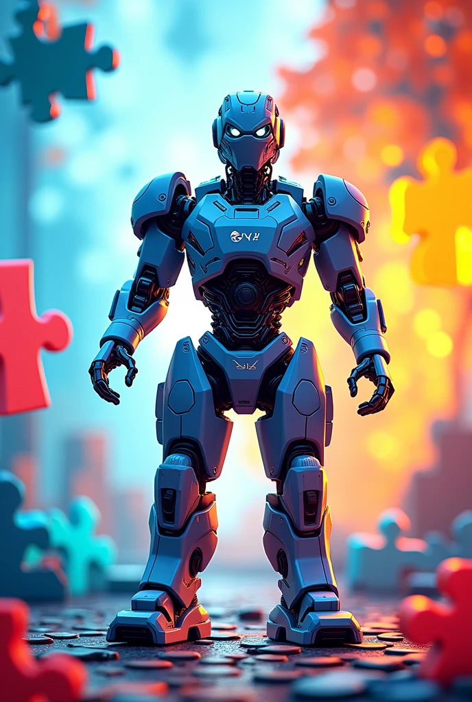 Create in landscape format, Exhibitor certificate at the 2024 Departmental Educational Technology Meeting., "robotecno". robot , vibrant colors. robot programming, LEGO (most important image), puzzle pieces