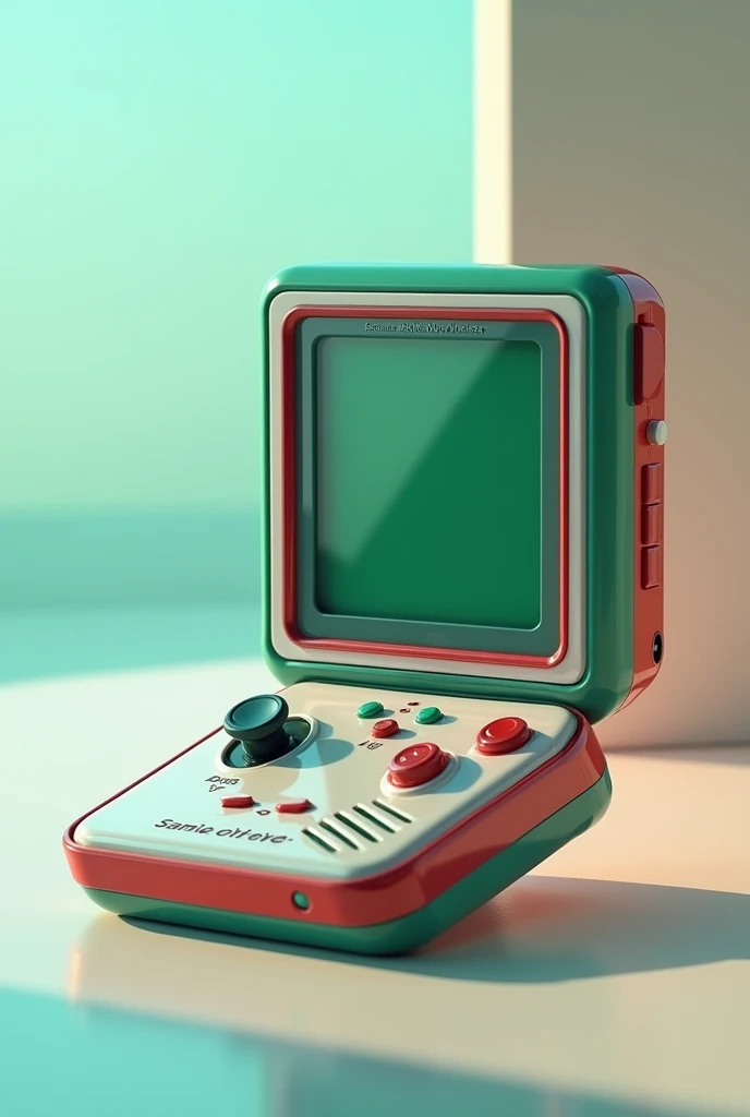 A portable game boy style video game with red, green and white colors