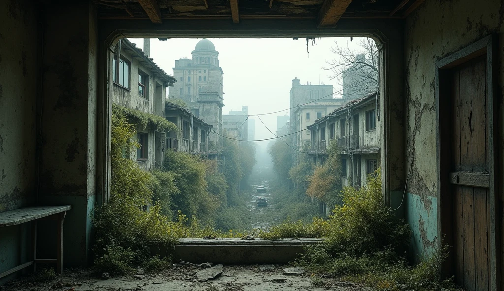 Outside view from a room in an abandoned city