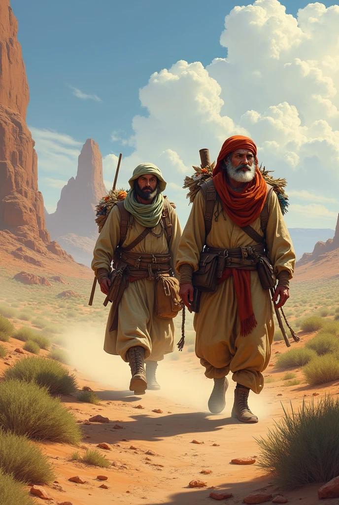 Two Nomadic merchants traveling on foot