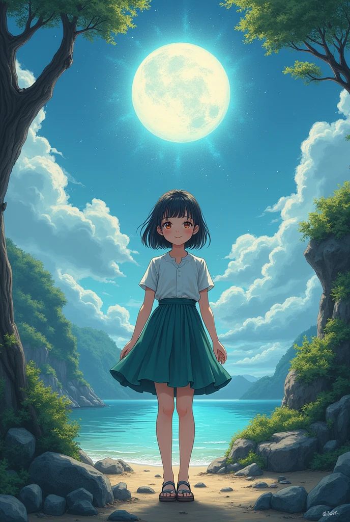 (masterpiece: 1.5) 日本の神秘的な沖ノ島に立つ少女の見事なThe illustration is、Symbolizing unparalleled beauty and detail。(8k wallpaper:1.2) With a bright smile、Layer a blouse and skirt for an elegant look、Every feature is carefully designed down to the last detail.、View Artists&#39;skills of。(Highest quality:1.2) The illustration is、Boasts ultra-realistic quality, Like a photo taken with Unreal Engine.。(High resolution:1.2) Dense Cross