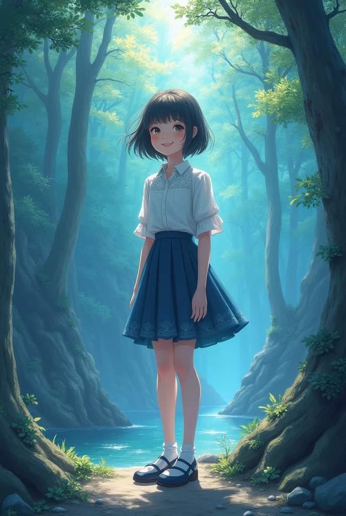 (masterpiece: 1.5) 日本の神秘的な沖ノ島に立つ少女の見事なThe illustration is、Symbolizing unparalleled beauty and detail。(8k wallpaper:1.2) With a bright smile、Layer a blouse and skirt for an elegant look、Every feature is carefully designed down to the last detail.、View Artists'skills of。(Highest quality:1.2) The illustration is、Boasts ultra-realistic quality, Like a photo taken with Unreal Engine.。(High resolution:1.2) Dense Cross