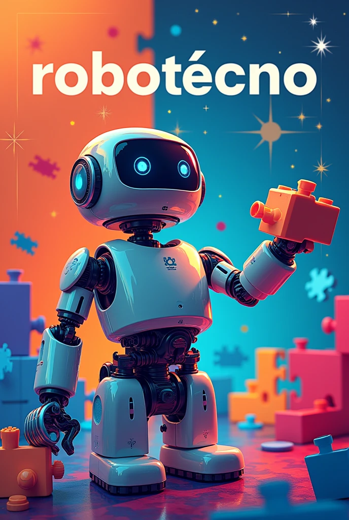 Create in landscape format, Exhibitor certificate at the 2024 Departmental Educational Technology Meeting., "robotecno". robot , vibrant colors. robot , programming, LEGO (most important image), puzzle pieces