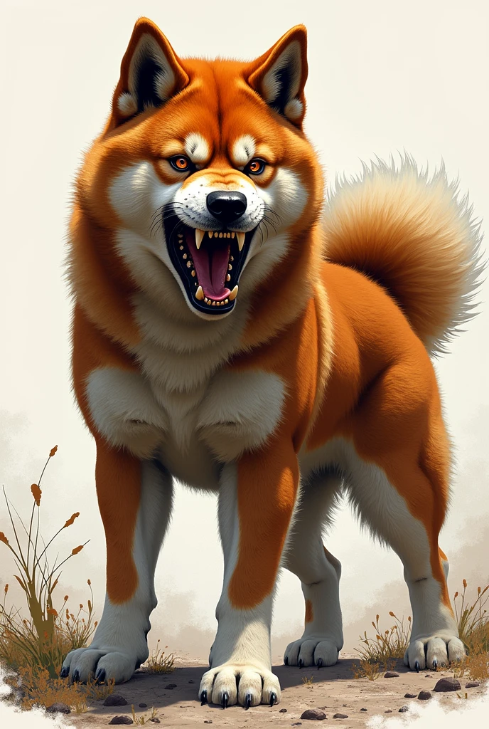 Drawing of a hungry and angry Akita dog