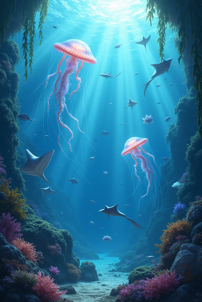 Pictures of sea animals, jellyfish, rays
