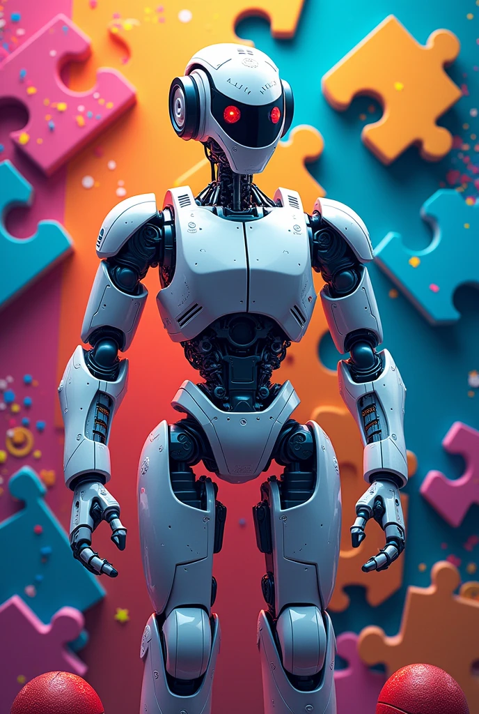 Create in landscape format, Exhibitor certificate at the 2024 Departmental Educational Technology Meeting., "robotecno". robot , vibrant colors. robot , programming, LEGO (most important image), puzzle pieces
