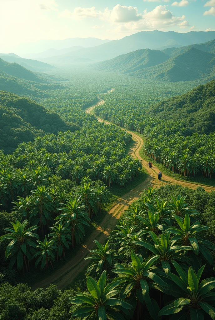 AERIAL IMAGE OF BANANA CULTIVATION IN HORIZONTAL FORMAT AND AS REALISTIC AS YOU CAN