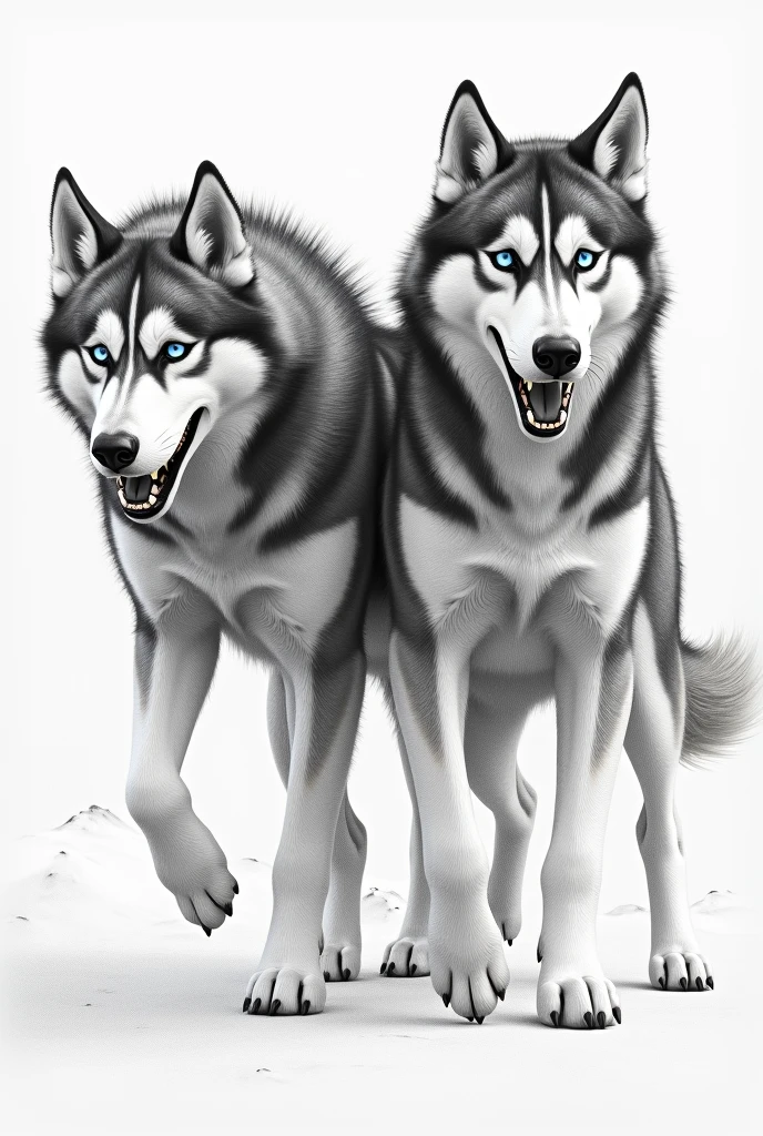 Drawing of two hungry Siberian Husk dogs