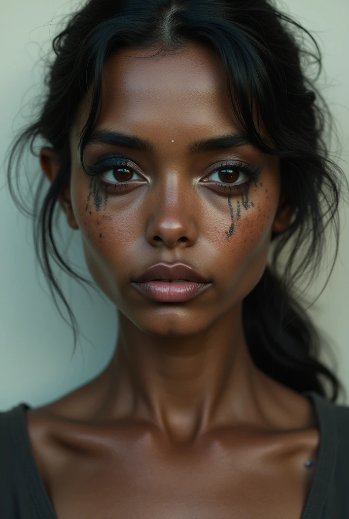Peruvian person, cross-eyed, ugly, dark-skinned, but very ugly, cross-eyed woman who looks at different places