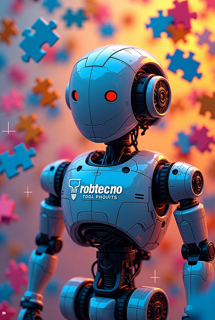 Create in landscape format, Exhibitor certificate at the 2024 Departmental Educational Technology Meeting., "robotecno".  robot , vibrant colors. robot ,  programming, LEGO (most important image), puzzle pieces