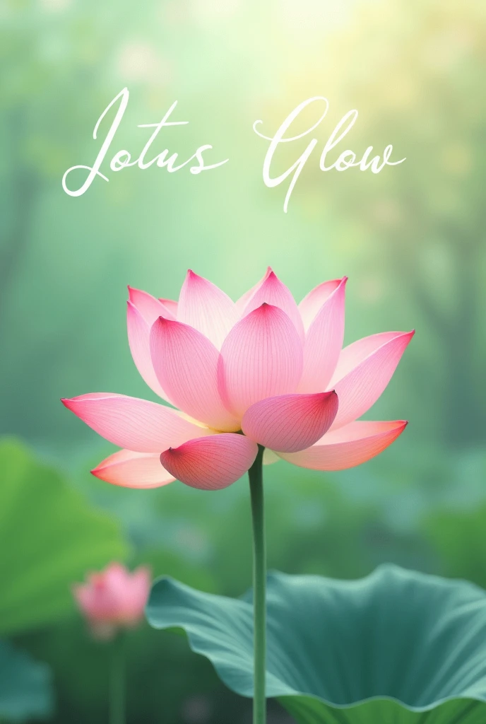 Create a cover for a makeup magazine that looks decent, and has the elegant aesthetic of a lotus flower with the name lotus glow with pastel pink and pastel green in addition to green very elegant