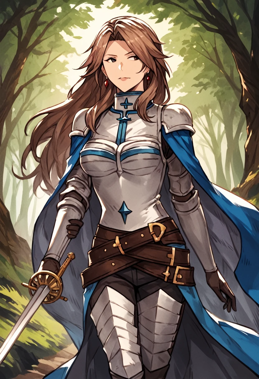 score_9, score_8_up, score_7_up, score_6_up, score_5_up, score_4_up, rating_explicit,
BREAK
1girl, katalina \(granblue fantasy\), brown hair, parted bangs, long hair, brown eyes, adult, mature, looking away,
BREAK
solo, standing, armor, cape, holding sword, walking,
BREAK
forest, cinematic, detailed background, dynamic pose, angled shot, dynamic angle, sunbeam, 