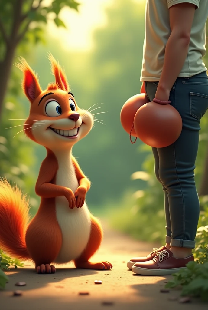 Squirrel with huge testicles looking at human's ass