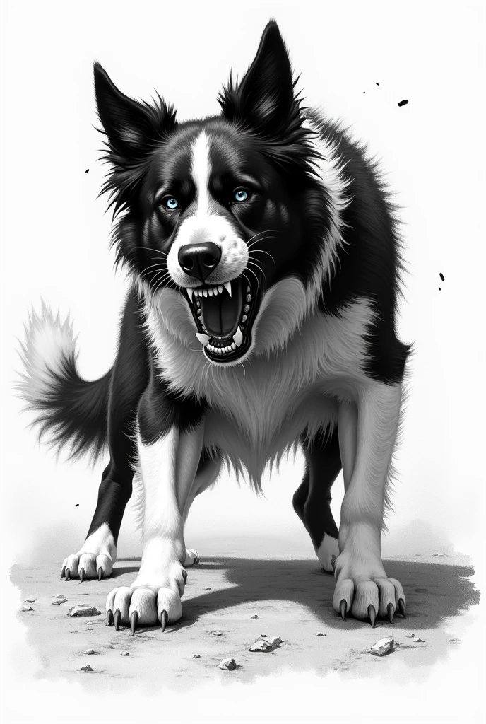 Drawing of a hungry and furious Buder Collie dog
