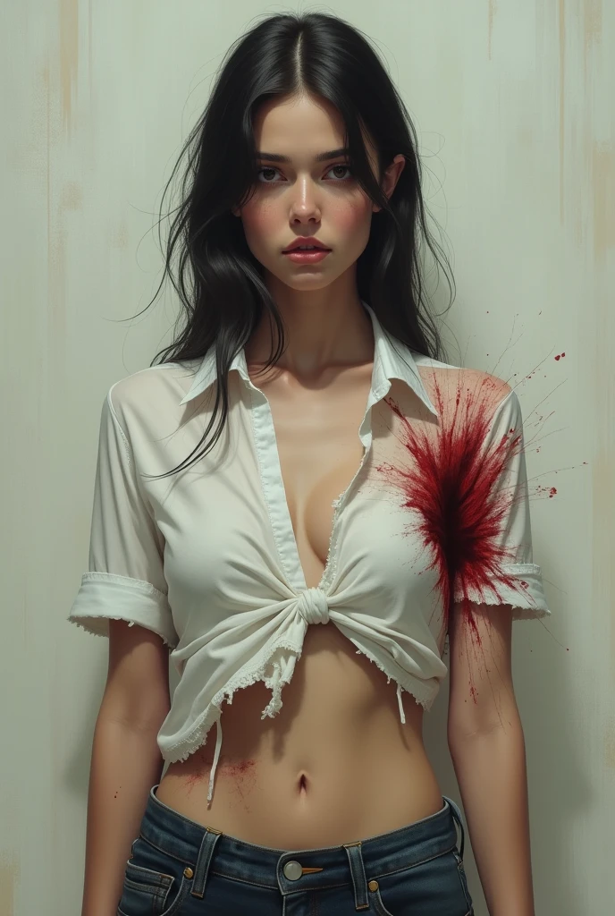 A woman with a torn armpit