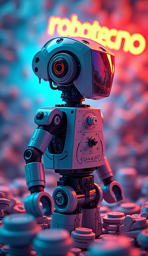 Create in landscape format, Exhibitor certificate at the 2024 Departmental Educational Technology Meeting., "robotecno". robot , vibrant colors. robot , programming, LEGO (most important image), puzzle pieces