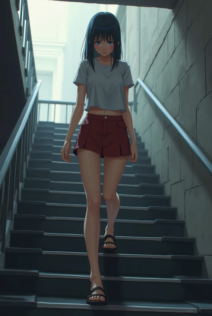 short skirt without private parts, shame, climbing stairs,appearing the parts